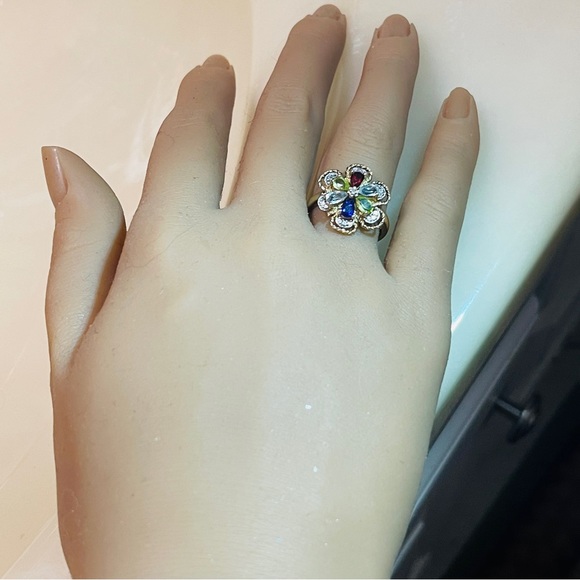 đź’•MARKDOWN! Beautiful Multi-Gem 925 Sterling Roped Flower Design Dinner Ring! - Picture 16 of 16